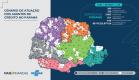 Mapa do Paraná com cores que distinguem os municípios onde há agentes de crédito nas diferentes regionais do Sebrae