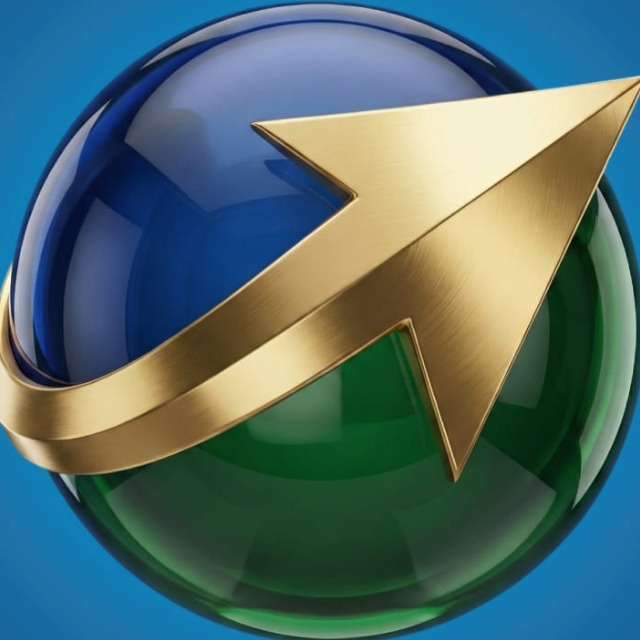 Logo Avantt - uma bola metade azul e metade verde com uma seta dourada dividindo as duas metades diagonalmente