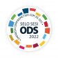 Logo colorido do Selo Sesi ODS 2022, escrito Empresa Comprometida com os ODS.