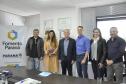 Claudio Stabile, diretor-presidente da Fomento Paraná, posa com Jorge Callado e Julio Suzuki, do Ipardes, e os diretores da Fomento Mayara Puchalski e Renato Maçaneiro, e a assessora Juliana Silva.