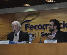 Darci Piana, presidente da FecomércioPR e vice-governador, e Heraldo Neves, diretor-presidente da Fomento Paraná, em evento nesta sexta, 31.