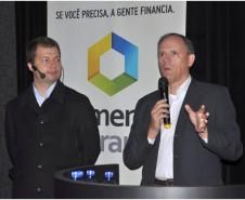 Marcelo Amorim, sócio da BZPlan e representante do Fundo Sul Inovação, e Marcelo Camargo, gerente de produtos descentralizados da Finep - Inovação e Pesquisa, durante o Seminário.