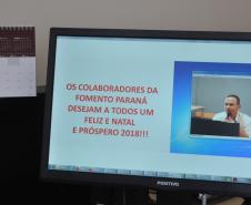 A Fomento Paraná realizou dois encontros virtuais via transmissão webcast com correspondentes e agentes de crédito nesta terça-feira, 7/12. A transmissão foi realizada a partir das instalações da Celepar, que preparou uma sala de bate-papo e os equipamentos para transmissão em vídeo para todo o estado.