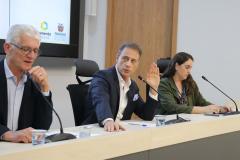 Norberto Ortigara, Claudio Stabile e Mayara Puchalski apresentam o FIDC Agro em reunião online do COMSEFAZ
