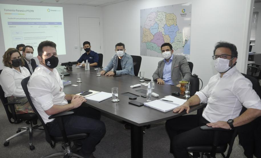 Fomento Paraná e diretoria da Fundação Parque Tecnológico de Itaipu (PTI), em reunião nesta terça, 9, em Curitiba.