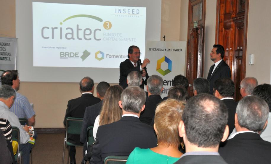 BRDE, Fomento Paraná e Inseed apresentam o Fundo Criatec 3 O novo fundo de capital semente Criatec 3 foi apresentado nesta quinta (17), em evento realizado na sede do BRDE em Curitiba, com participação da Fomento Paraná, BRDE, Secretaria de Estado da Ciência e Tecnologia e representantes de dezenas de entidades e empresas voltadas à tecnologia e à inovação no estado. Curitiba, 17 de março de 2016.