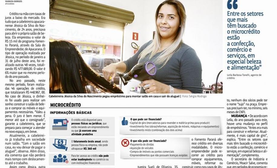 Jornal Tribuna do Norte destaca que mais de R$ 477 mil foram contratados em operações de crédito firmadas entre janeiro e julho desse ano para empreendedores do município no norte do Paraná
