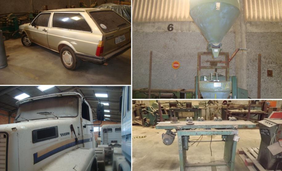 Entre os bens disponíveis no leilão estão dois veículos de passeio; um caminhão trator Volvo; gavetas para sepultamento em Curitiba; um terreno urbano em Ponta Grossa-PR; diversos lotes rurais em São Jorge do Patrocínio-PR; além de máquinas e equipamentos diversos.